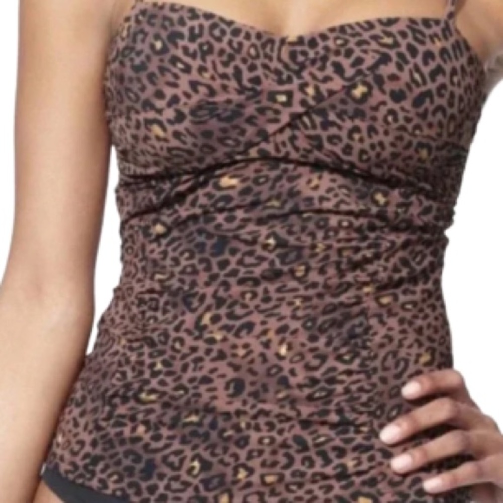 Spanx Love Your Assets Leopard Print Tankini Adjustable Straps Molded Cups Large